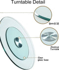 Detailed view of Big Glass Lazy Susan Rotating Turntable For Dining Table Display showing clear glass base and aluminum turntable.