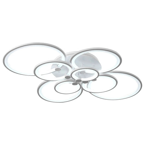 Cool 8-Ring LED Dimmable Ceiling Light With Remote, White Finish, 3000K-6500K Adjustable Color Temperature, Metal Acrylic Circle Flush Mount