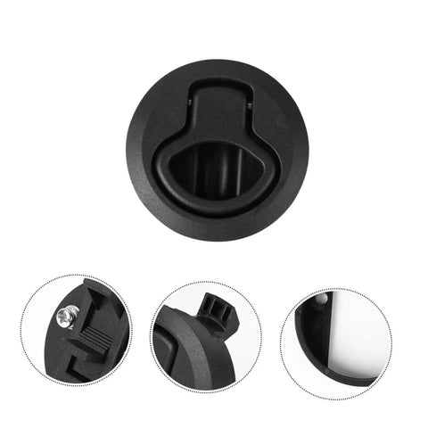 Front view of Kisangel flush pull slam latch for boat/RV with 1/4 round handle, black marine-grade stainless deck hardware