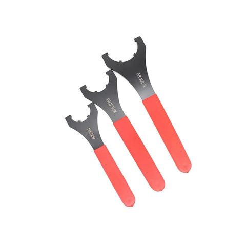 Top Tier UM Type ER25 Collet Key Wrench For ER20 ER32 Nuts, three sizes with red grips for CNC milling and lathe use.