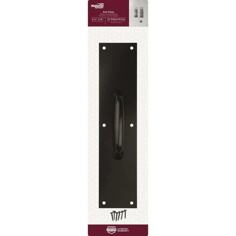 Heavy Duty Door Pull Plate for Front and Back Doors in High Traffic Areas Aluminum Construction With Oil Rubbed Bronze Finish, shown with mounting screws