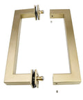 Stainless Steel 304 Grade Tubular Back-To-Back Shower Door Pull Handle, 8-Inch Center-To-Center, Satin Brass Finish, Square Profile