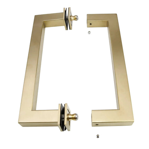 Stainless Steel 304 Grade Tubular Back-To-Back Shower Door Pull Handle, 8-Inch Center-To-Center, Satin Brass Finish, Square Profile