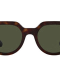 Gina Square Sunnies In Havana Frame With Green Lenses 53 Millimeter Size displayed on white background