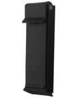 Side view of Kickdown Door Stop Stainless Steel No Punchin Install Heavy Duty Door Wedge in black, shown folded up