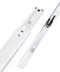 Heavy Hitters Ball Bearing Drawer Slides Fully Extended Heavy Duty Runner Rails featuring silent rubber brake, silver finish.