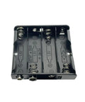 Heavy Duty AA Battery Holder With Snap Connector And Four Cell Capacity Built Tough Black Plastic Housing showing 4-cell arrangement and metal springs.