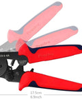 Ferrule Crimping Tool Kit With 1200 Insulated Terminals showing red self-adjusting ratchet crimp tool dimensions