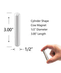 Built Damn Tough AlNiCo5 Cow Magnet 4 Pack Heavy Duty Cylinder Magnet with slick silver finish, 0.5 x 3 inches in hand.