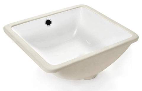 IBVIVIC Undermount Bathroom Sink, 14.4x12.7 Inch White Rectangle Porcelain Ceramic Vessel Sink, Deep Basin with Overflow - Side view