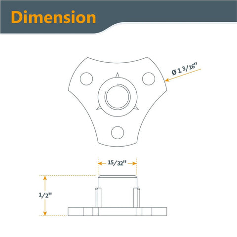 Dimensions of 5/16-18 Screw-On Tee Nuts Pack Of 8, 1/2 Inch Length for woodworking and furniture projects; diagram showing measurements.