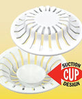 White Two Pack Bathroom Sink Hair Catcher With Heavy Duty Suction Cup For Pop Up Drains And One Inch Stopper, features two filter designs.