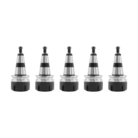 CNC Router Balance Collet Set, 5 Piece High Precision Chucks, front view, 40Cr steel tool holders, 1 to 20mm clamping range