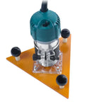 Built Like A Tank Smooth Operator Router Base Plate Fits 65Mm Trimmers mounted on a sturdy orange triangular base for precision milling.