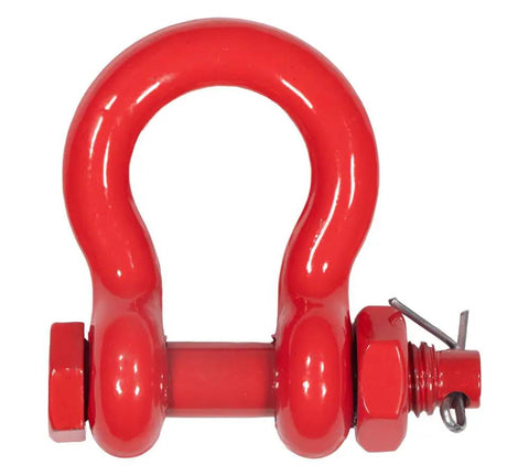 Twenty Piece Three Eighth Inch Forged Carbon Steel Anchor Shackles With Safety Bolt Pins Two Thousand Pound Working Load Heavy Duty Rust Resistant Tow Rigging Vehicle Recovery Hardware Built Tough For Backroads And Job Site Hustle, red shackle with safety pin