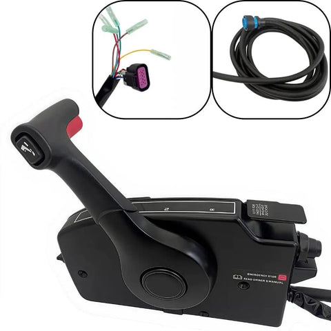 Aftermarket Replacement Remote Control For Mercury Outboard Engine 4 Stroke Side Mount 14 Pin 16.5 Ft Wire Harness With Pull To Open Right Hand Trim Switch Key And Flameout Rope showing side view with wiring details