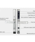 Hella Secure Fingerprint Smart Door Lock With Keyless Code Card And Mechanical Key Backup Waterproof Outdoor Biometric electronic deadbolt, showing display and handles.