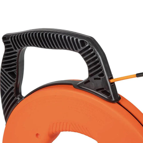 Non Conductive Fiberglass Fish Tape For Electricians, Heavy Duty 50 Foot 3 16 Inch Wire Puller With Steel Leader handle