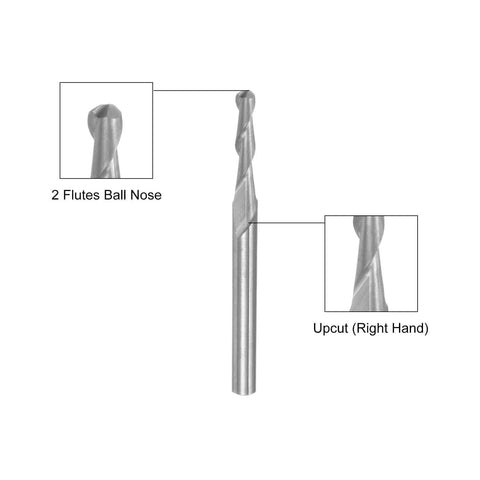 uxcell ball nose end mill, 2 flutes, upcut, solid carbide, 1/8 in shank