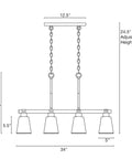Dimensions diagram of Asher 34-Inch 4-Light Farmhouse Kitchen Island Light With Funnel Glass Shades, Smoked Birch Finish and Black Accents