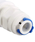 Close-up of white plastic 1/4 Inch Quick Connect Hall Effect Water Flow Switch for coffee machines and heaters.