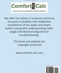 Book back cover showing Comfort Calc logo, copyright text, and barcode on a light blue background.