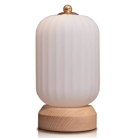 Cozy Small Table Lamp For Bedroom And Nightstand, Kid Friendly Minimalist Solid Wood Desk Lamp with White Finish