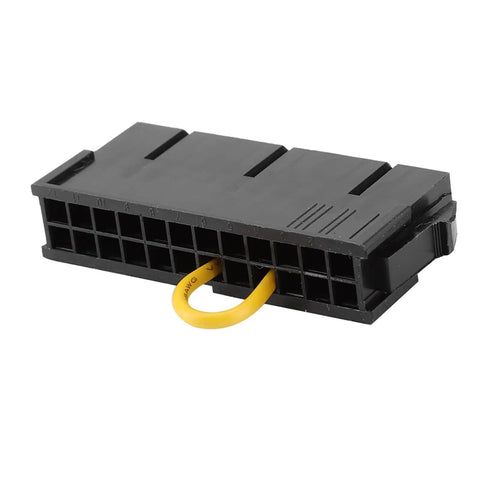 Small Black Power Supply Starter For BTC Miner Machines Independent Restart Module with yellow loop wire, 24 Pin ATX PSU Reboot Connector.