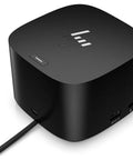 Smooth Running Thunderbolt 4 Docking Station With Dual Type C And Dual Display Links For Crisp 4K Screens, Solid Ethernet Port, Four Quick Usb A Slots, Cross Platform Magic With Snappy Built In Camera, shown from a top angle with network ports.