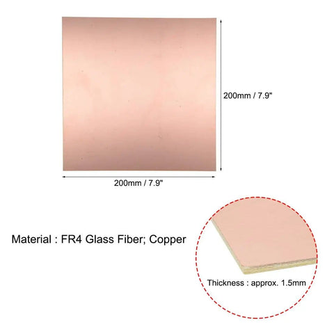 Double Sided Copper Clad Laminate PCB Board FR4 200x200mm 1.5mm Thick for DIY Prototyping and Electronics Projects