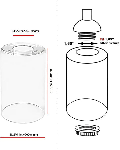 Clear Glass Shade Trio For Cylinder Light Fixtures Replacement Globes For Wall Sconce And Pendant Lights With One And Five Eighth Inch Fitter Five And A Half Inch Height Three And A Half Inch Diameter diagram
