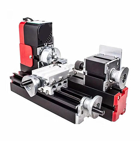 Compact Mini Benchtop Lathe 20000Rpm Smooth Cutting Power Tool featuring 3 jaw chuck and tailstock for DIY crafting.