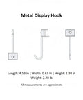 White Square Profile Metal Hook For Grid Shelving diagram showing front, side, and top views with dimensions.