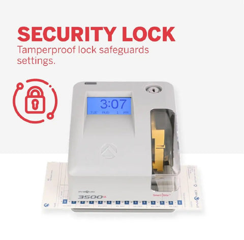 Boss Approved Employee Automatic Time Clock Featuring Dual View Display showing security lock and digital time.