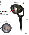 8Pack 5W Low Voltage Landscape Lights With Connectors 24V AC DC LED Spotlight Kit showing lens design and dimensions