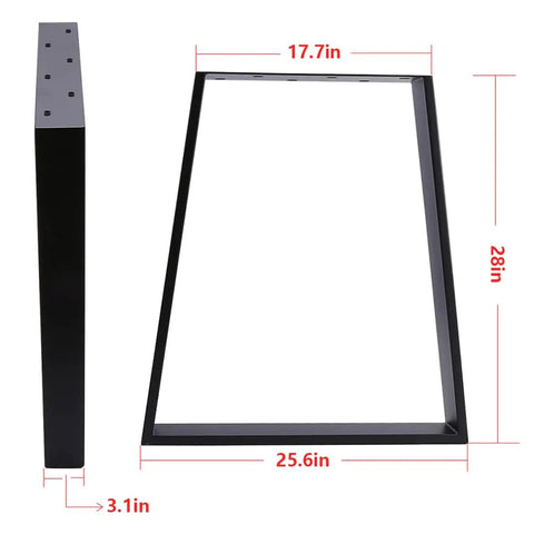 Beefed Up Heavy Duty Trapezoid Metal Table Legs 28 Inch Set Of 2 Black With 1000lb Load Capacity dimensions and side view