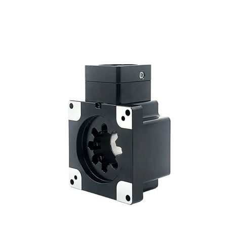 Right Angle Rotary Actuator With Killer Torque For Robot Arms Delivering Smooth 360 Degree Hollow Shaft Rotation Built Tough For Dead Serious Precision Motion Control in black.