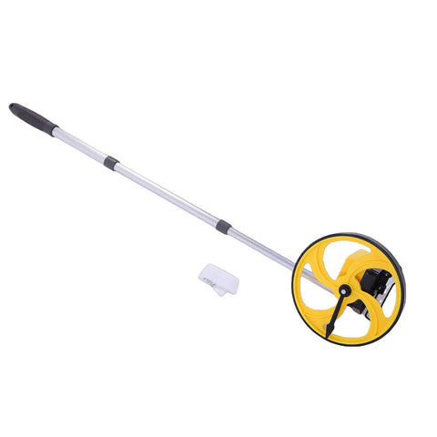 Baxnore 8 Inch Measuring Wheel with 0 9999.9 Meter Telescopic Pole, featuring a yellow wheel and adjustable aluminum rod.