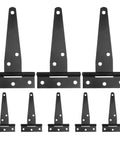 Eight-Piece Black Zinc Alloy T-Shaped Gate Hinges With Triangular Support For Wood And Metal Doors Built-To-Last Corrosion-Resistant