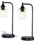 Industrial Table Lamps Set Of 2 For Bedroom And Living Room Dimmable 3 Way Touch Control Nightstand Lamps Black Finish With USB Ports E26 Bulbs Included