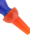 Close-up of orange round nozzle on quarter inch threaded flexible water and oil coolant hose for CNC milling lathe systems.
