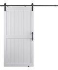 42 By 84 Inch Sliding Barn Door With Seven Foot Hardware Kit And Handle, Floor Guides, Pre Drilled Holes, Easy Assembly, Waterproof PVC Surface, H Frame, White Finish, DIY Friendly Installation Manual Included