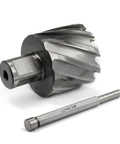 Heavy Duty HSS Annular Cutter 1-1/16 Inch Cut Dia With 3/4 Weldon Shank showing metal texture and guide pin for precise drilling.