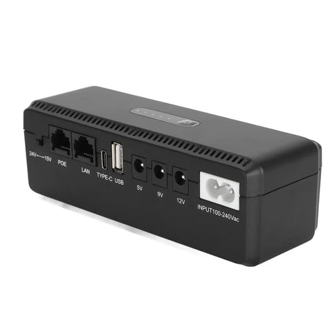 Check Out This Awesome UPS Battery Backup That Gives You Reliable 10400mAh Of Backup Power In A Pinch And Also Serves As A Go To USB Power Bank With 18W Of Multi Output Juice For Your Devices Using The US Plug, showing ports and connections.