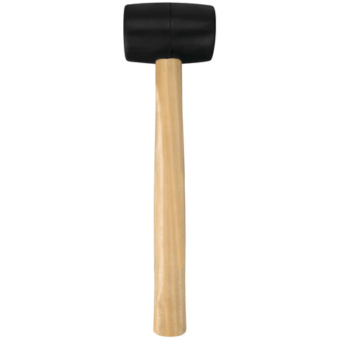 Front view of a rubber mallet with durable head and wood handle for non marring assembly and go to everyday use in woodworking auto repairs and construction projects perfect for delicate surfaces and quick taps without dents or scratches