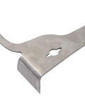 Close-up of a Two Piece Polished Stainless Steel Hive Scraper Tool With J Hook For Beekeeping, showing curved J hook detail.
