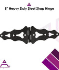 Heavy Duty 8 Inch Strap Hinges Decorative And Traditional Style For Wood Gates Sheds And Barn Doors Zinc Plated Black Finish