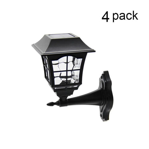 4 Pack Solar Wall Lanterns Lights Outdoor Waterproof 15 Lumens Per LED Two LED Bulbs Wall Mount Kit Included For Shed Fence