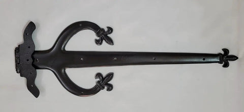 Twenty Two Inch Antique Rustic Cast Iron Door And Gate Hinges Black Faux Farmhouse Barn Shutter Cabinet Hardware For Outdoor Decor With A Dope Badass Vintage Vibe And Top Shelf Artisan Craftsmanship, detailed design view.