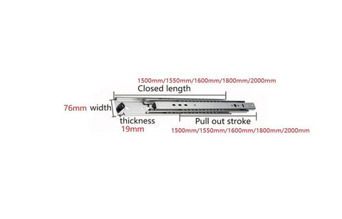 Beefy Extra Long Full Extension Drawer Slides 60 To 80 Inches Heavy Duty With Lock Wide Rail Steel Tracks dimensions diagram